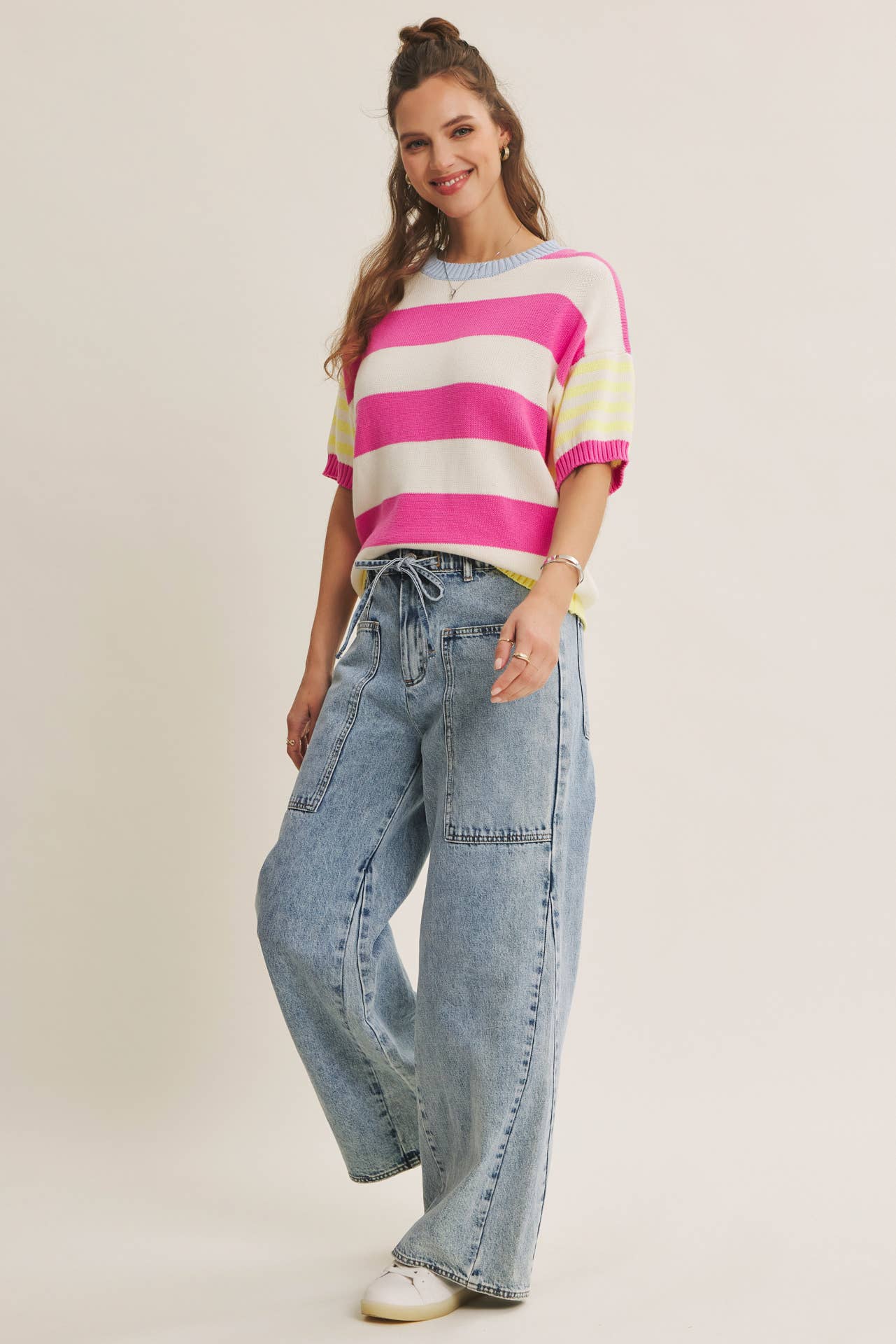 FEEL-GOOD PLAYFUL MULTI STRIPE EASY EVERYDAY COTTON SWEATER