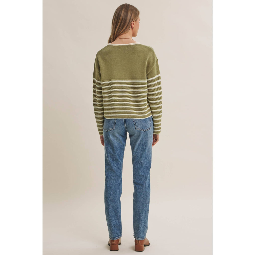 COZY CABIN CONTRAST STRIPE RELAXED SWEATER TOP