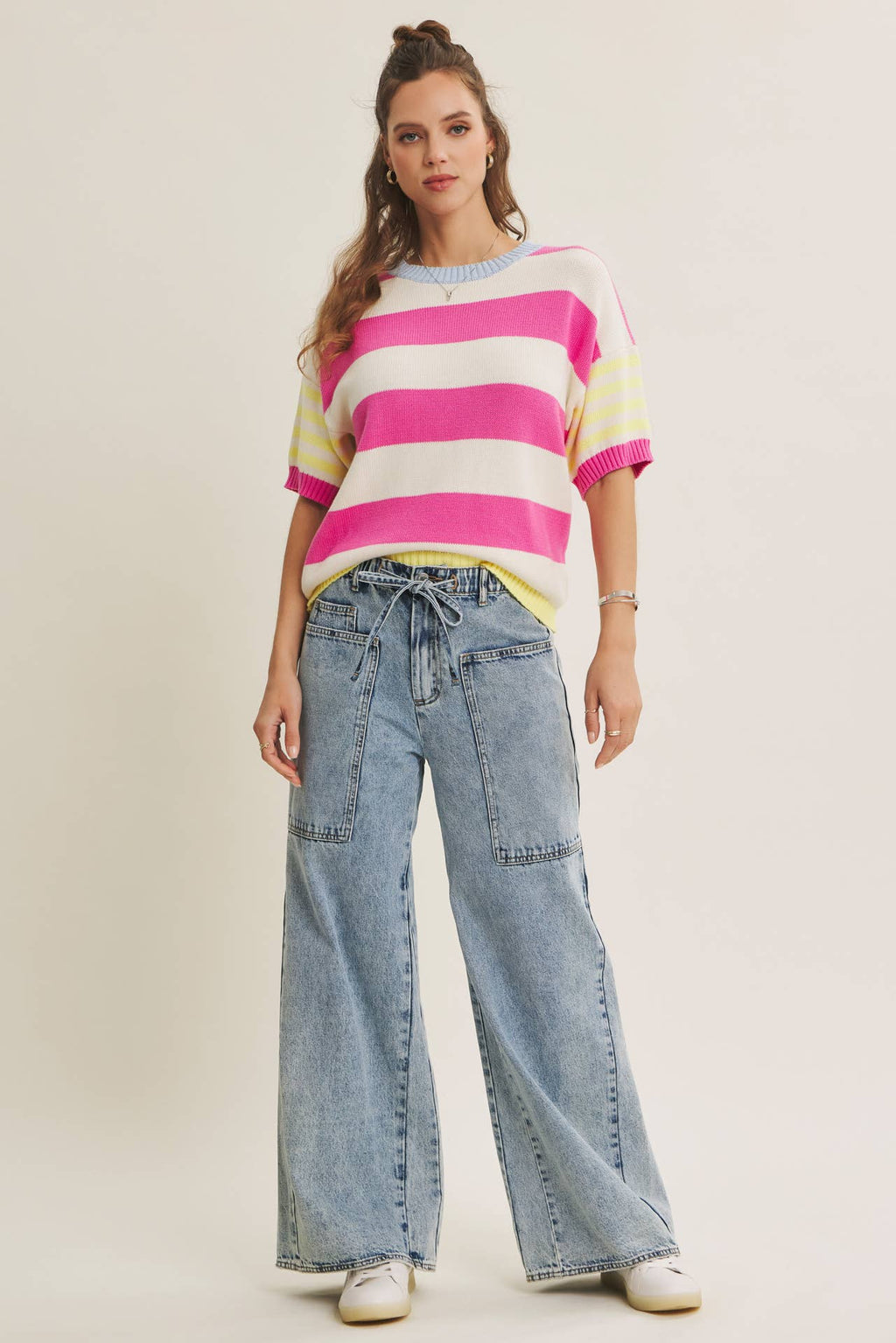FEEL-GOOD PLAYFUL MULTI STRIPE EASY EVERYDAY COTTON SWEATER