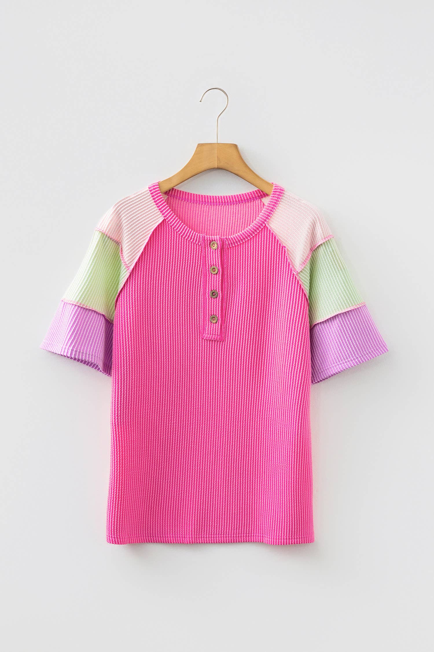 Color Block Ribbed Henley Top