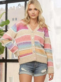 Color Block Stripe Button Down Cardigan