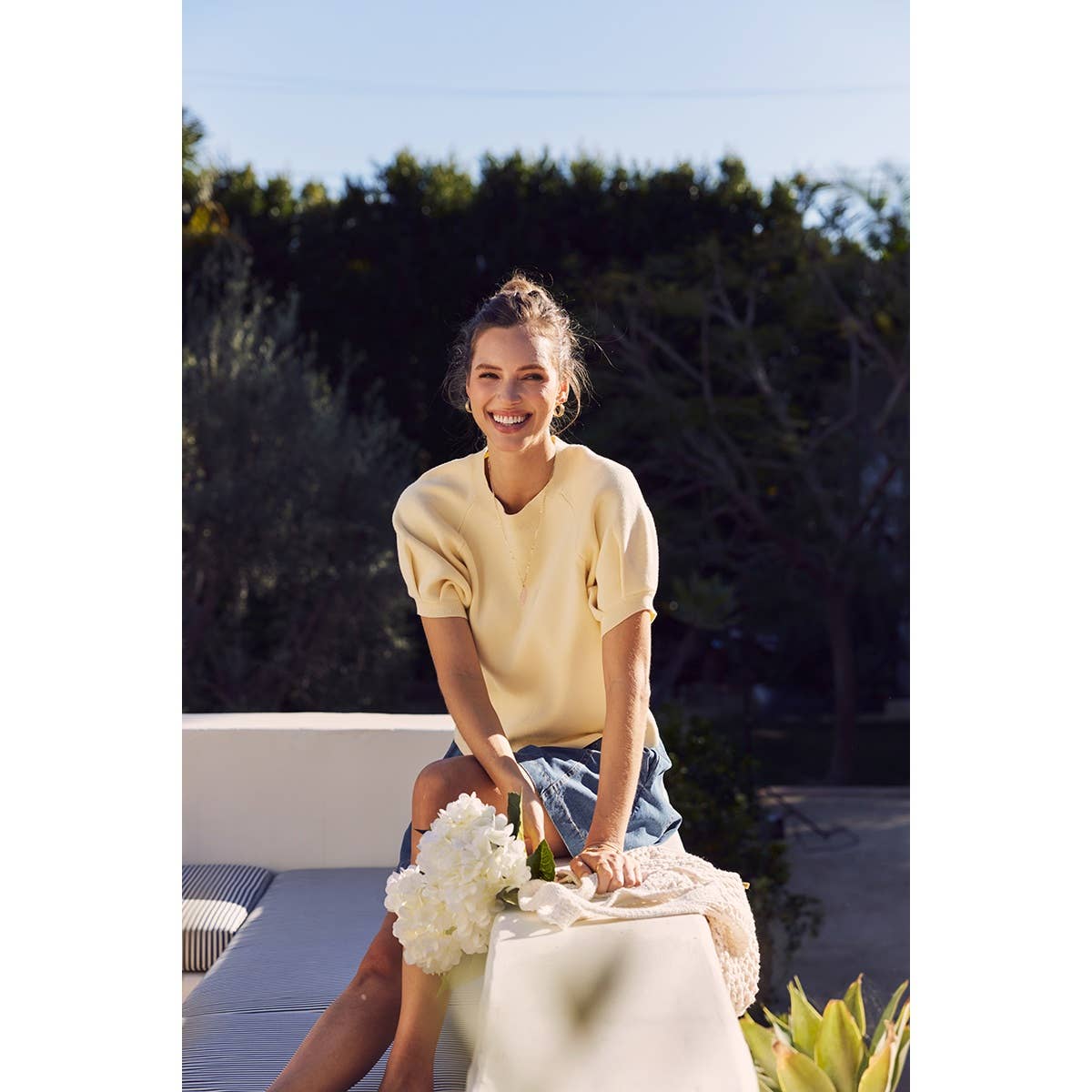 EASY VOLUME MOVEMENT BREATHABLE COTTON SWEATER WITH PUFF SLV
