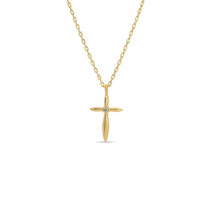 Petite Cross Necklace with Sparkling Cubic Zirconia Center