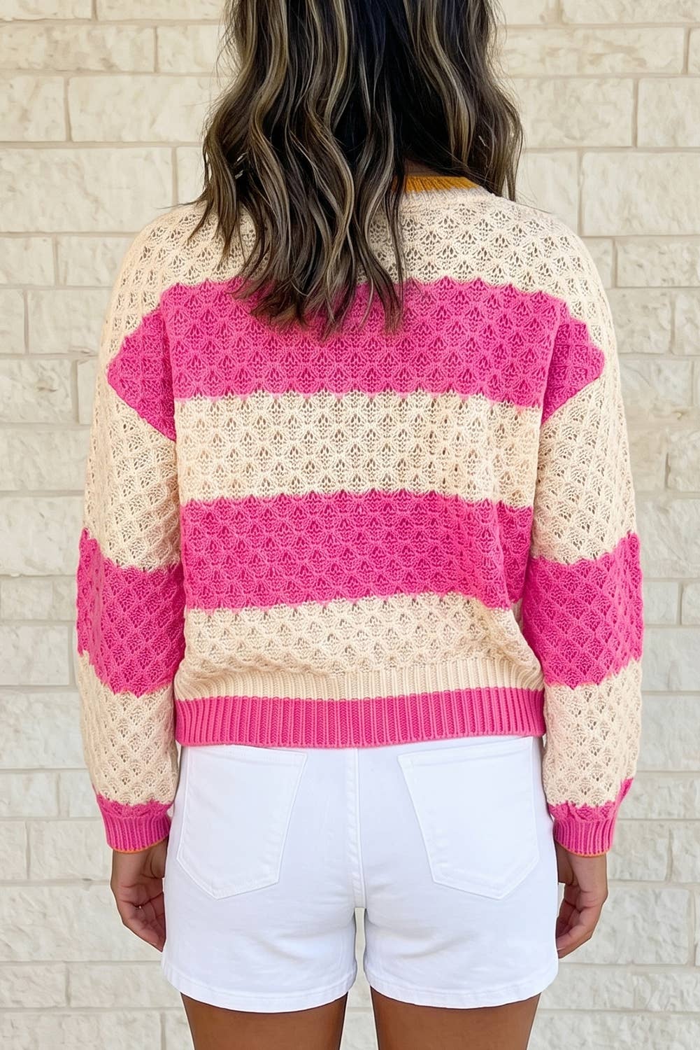 Striped Colorblock Texture Drop Shoulder Sweater
