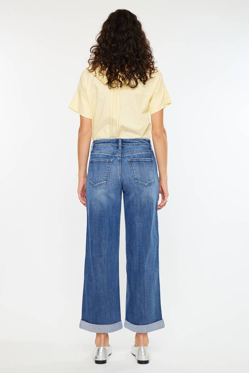 Kan Can Dark Wash High Rise Wide Leg Jean