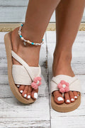 Flower Ribbed Boho Woven Platform Slippers