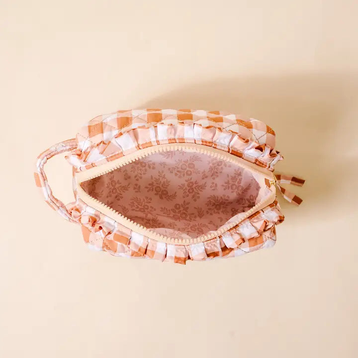 Essentials Quilted Cosmetic Pouch-Maple Gingham