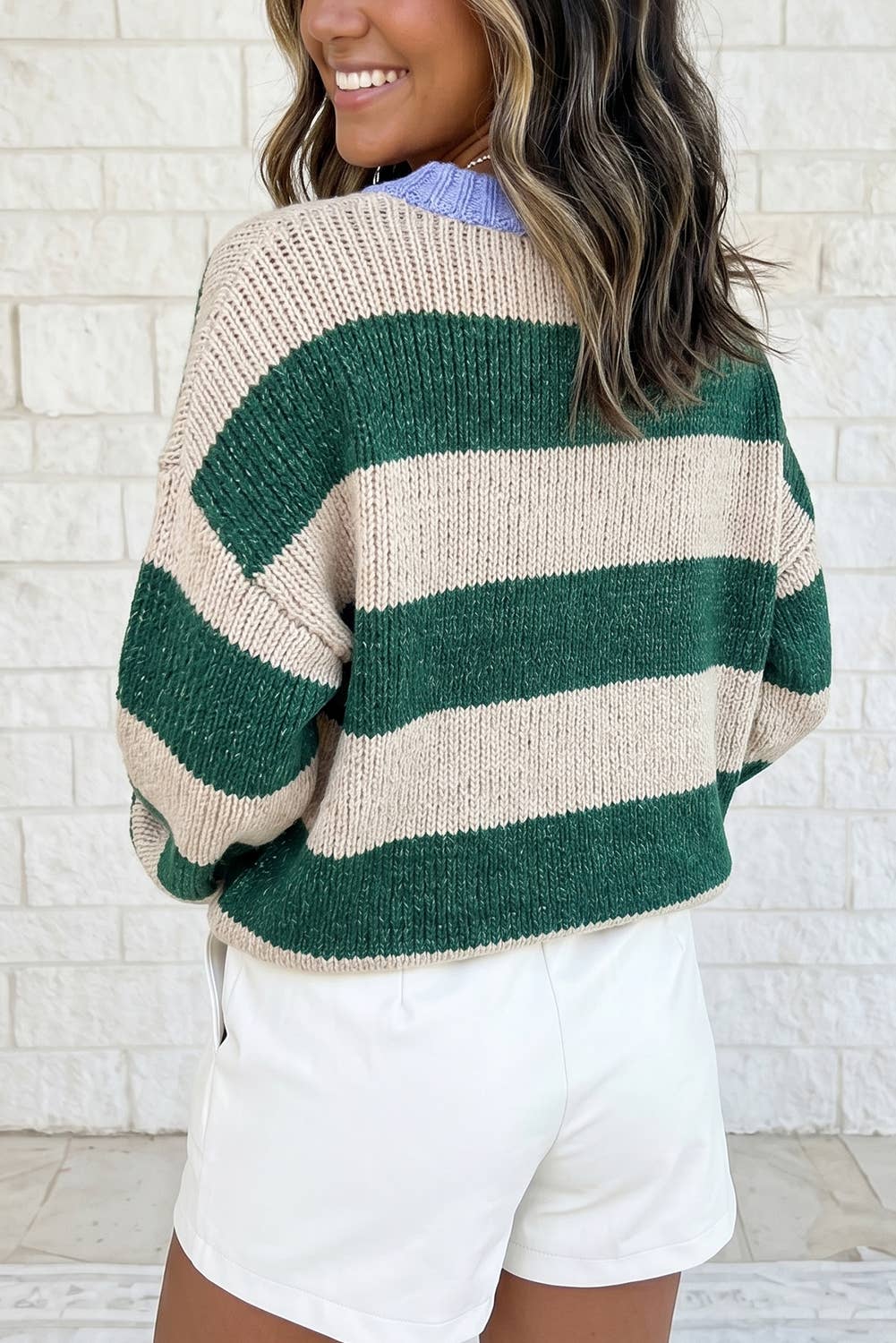 Striped Colorblock Drop Shoulder Pullover Sweater
