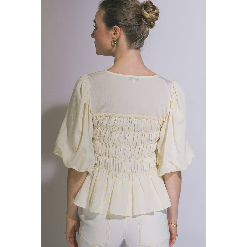 Puff-Sleeve Peplum Top