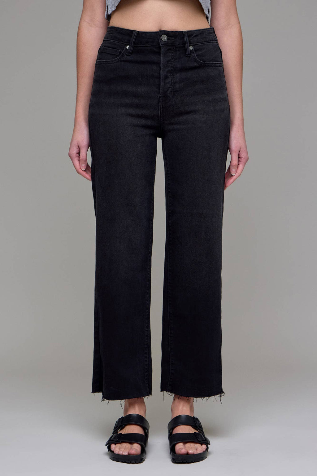 Hidden Jeans Black Wide Straight With Distressed Hem