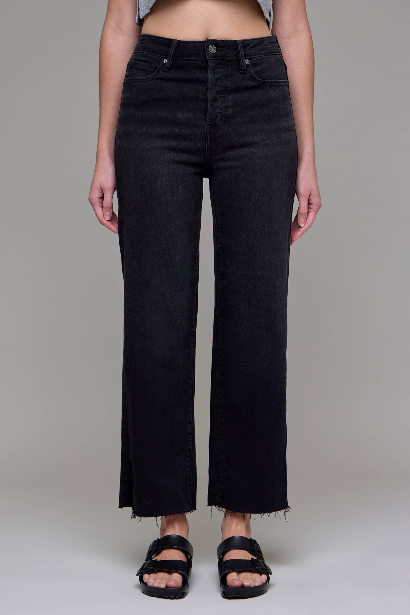 Hidden Jeans Black Wide Straight With Distressed Hem