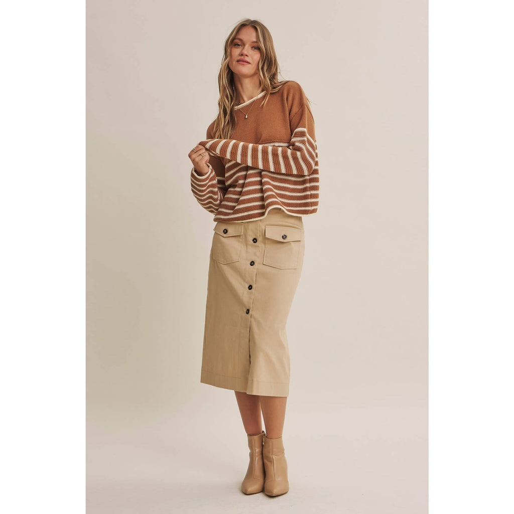 COZY CABIN CONTRAST STRIPE RELAXED SWEATER TOP