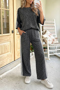 66Plus Size Leopard Print Striped Top Pant 2pcs Set (S-4X)