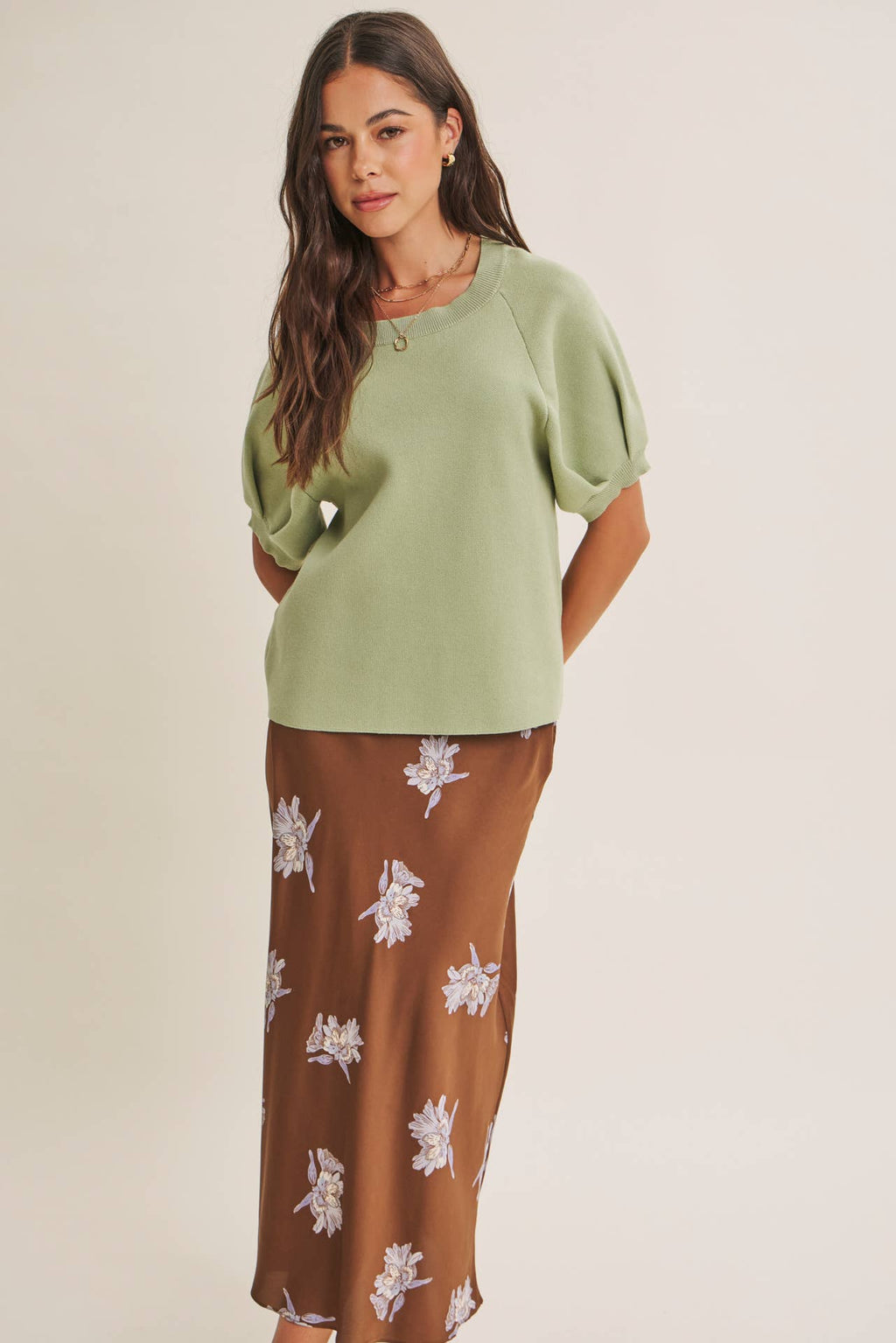 EASY VOLUME MOVEMENT BREATHABLE COTTON SWEATER WITH PUFF SLV
