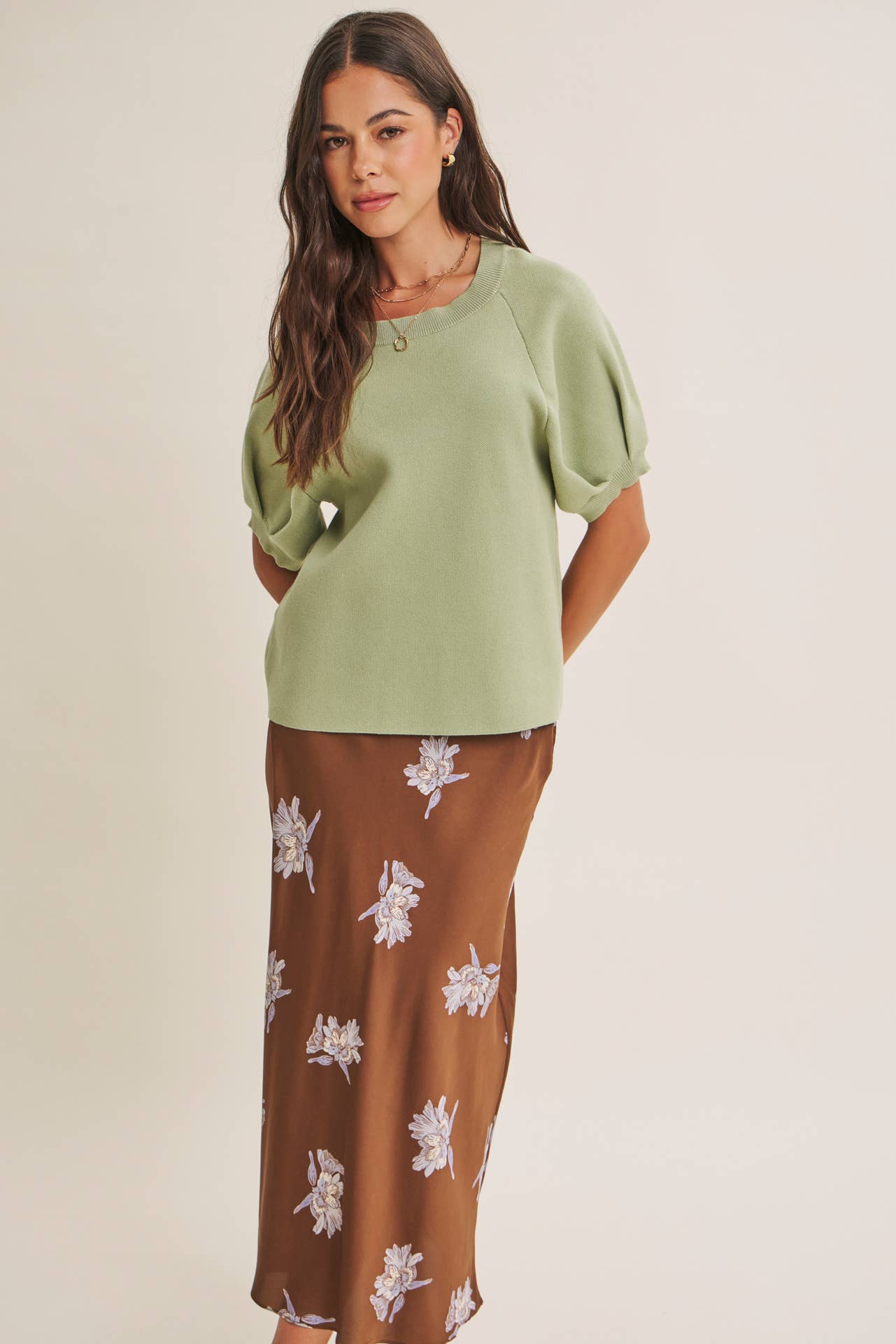 EASY VOLUME MOVEMENT BREATHABLE COTTON SWEATER WITH PUFF SLV