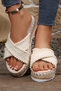Spring Pompom Knit Platform Slide Sandals