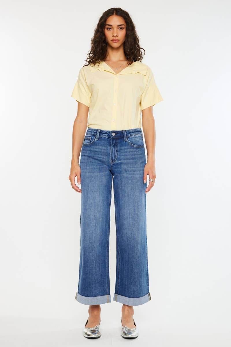 Kan Can Dark Wash High Rise Wide Leg Jean
