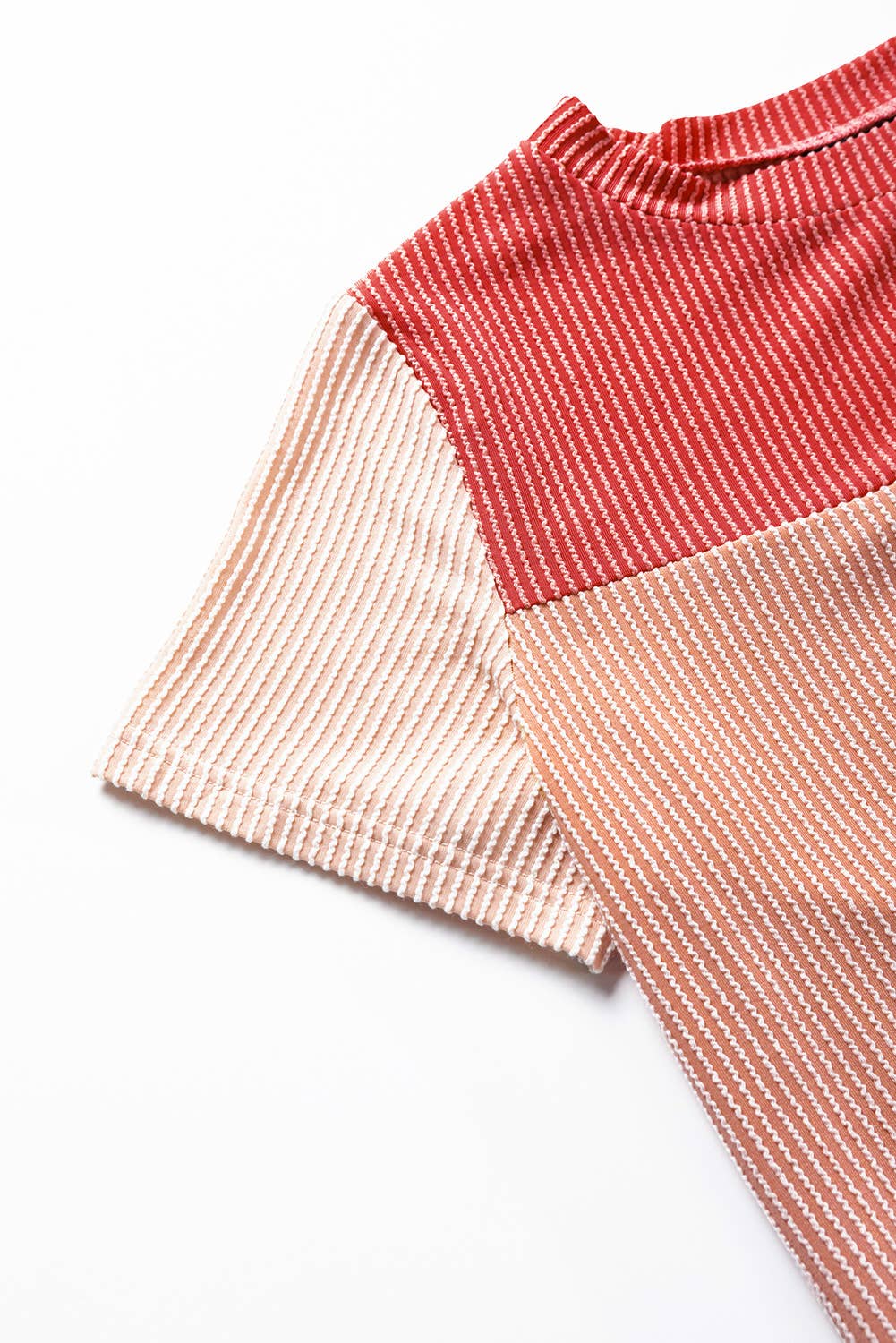 Rib Textured Colorblock Short Sleeve T Shirt (S-XL)