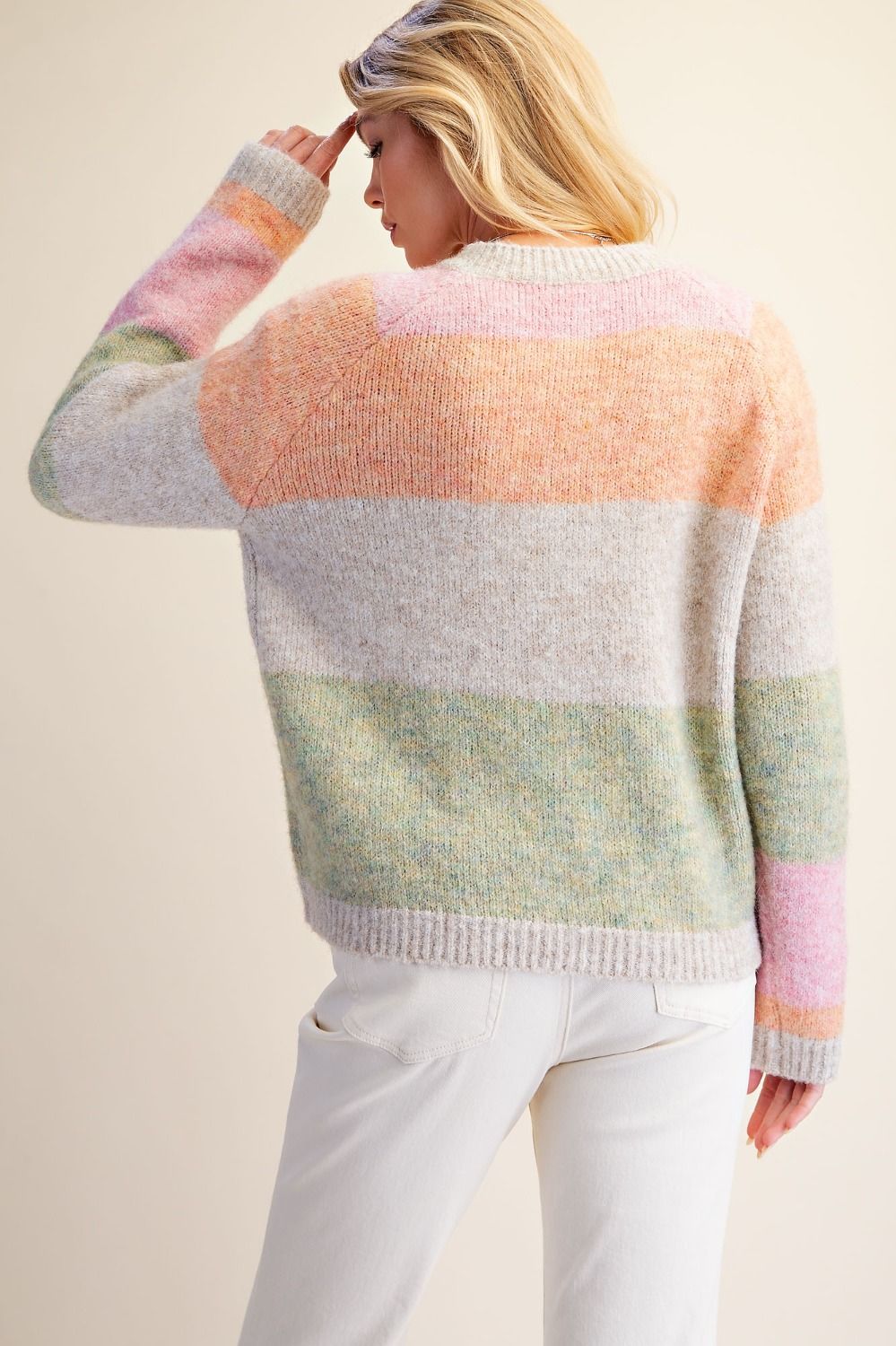 Striped Pattern Knitted Cardigan Sweater