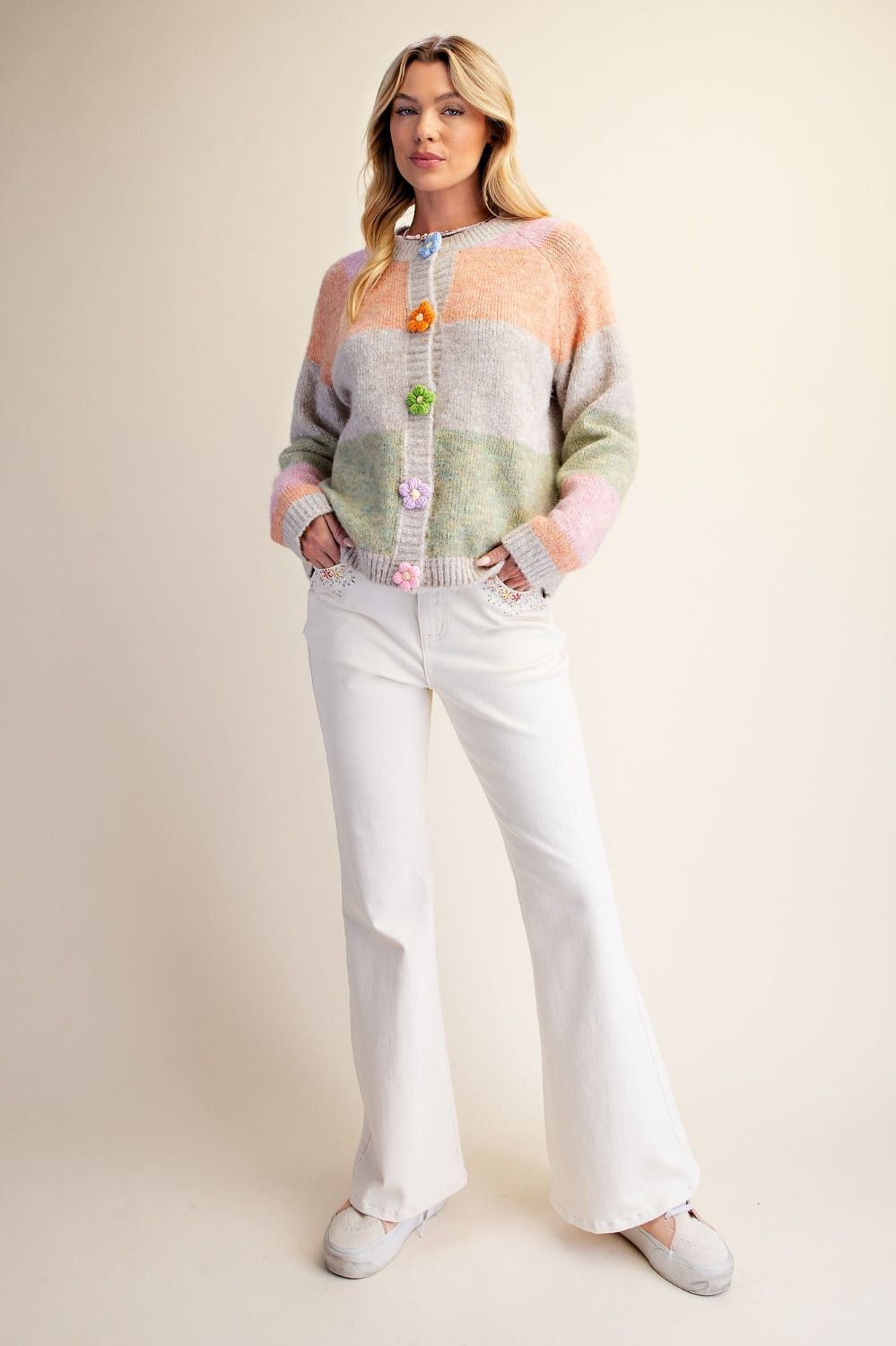 Striped Pattern Knitted Cardigan Sweater