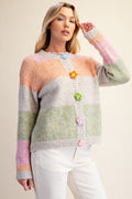 Striped Pattern Knitted Cardigan Sweater