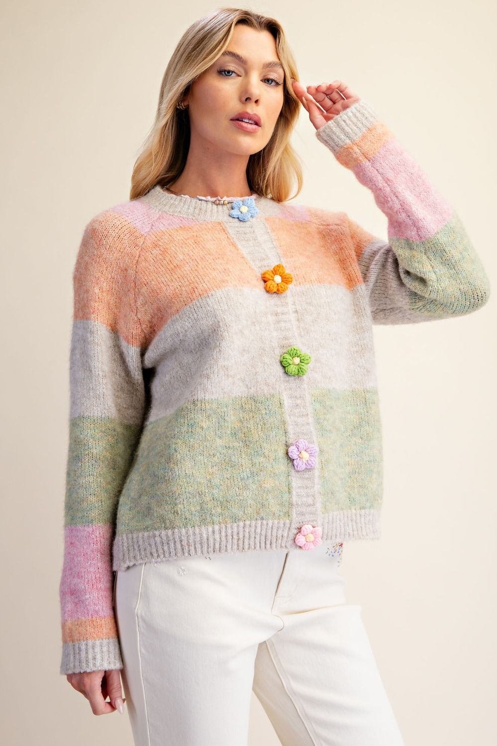 Striped Pattern Knitted Cardigan Sweater