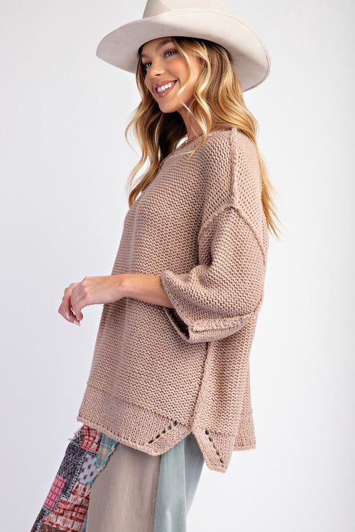 3/4 Sleeve Boxy Sweater Top