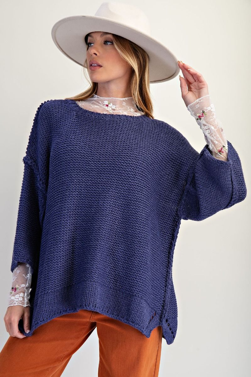 3/4 Sleeve Boxy Sweater Top