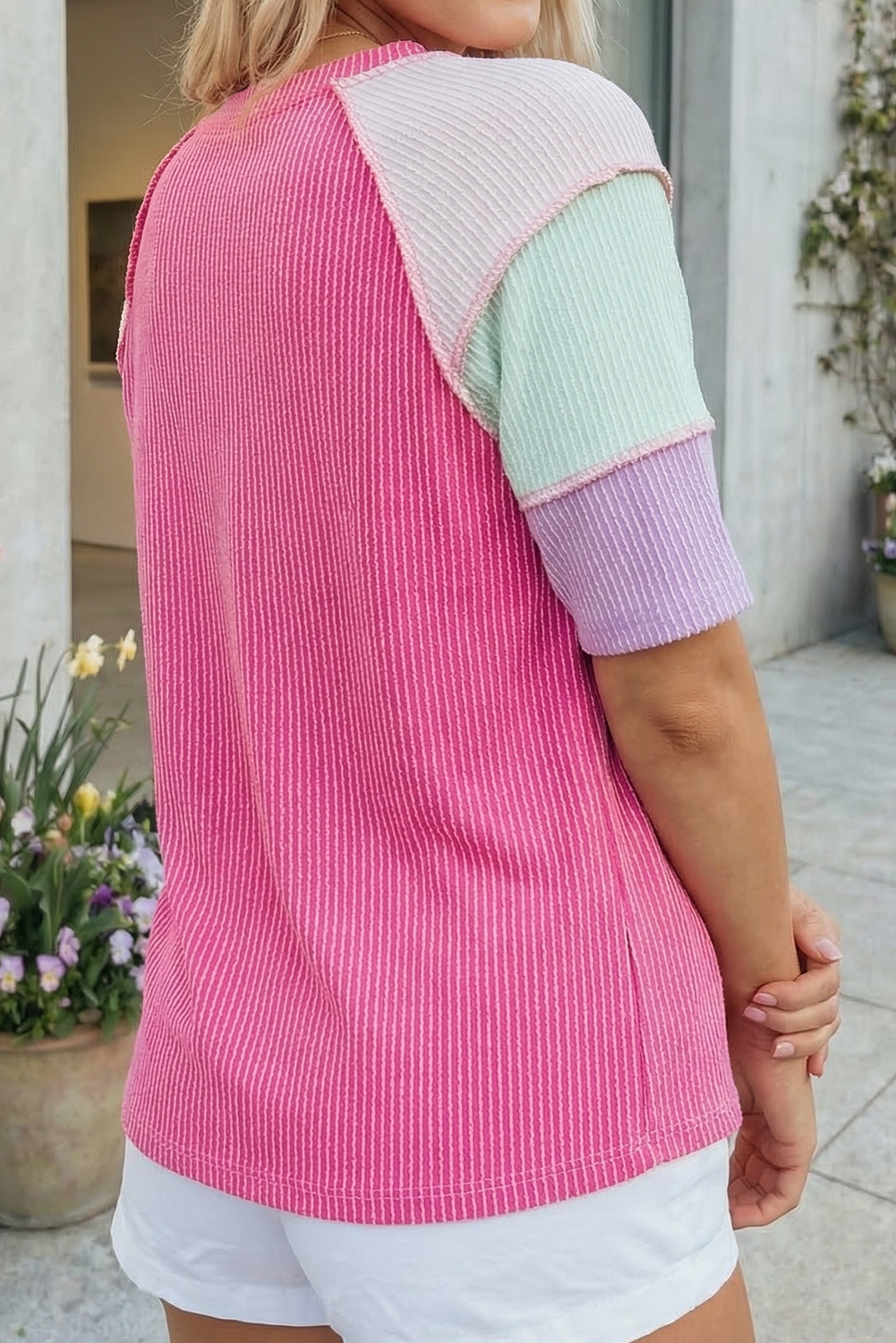 Color Block Ribbed Henley Top