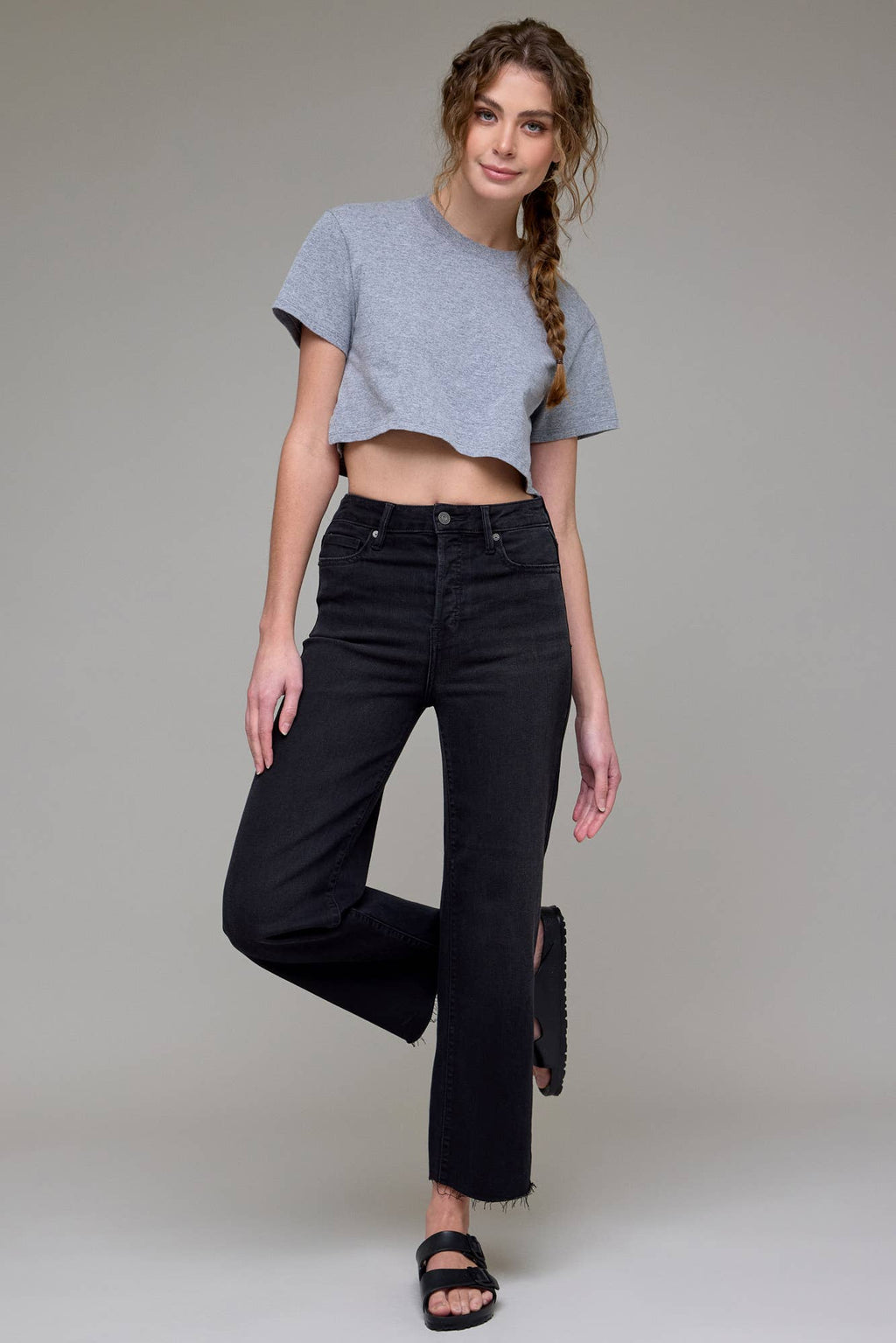 Hidden Jeans Black Wide Straight With Distressed Hem