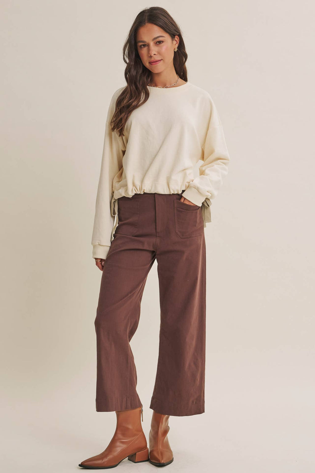 SEASONLESS STRETCHY COTTON LINEN ANKLE PANTS WITH POCKETS