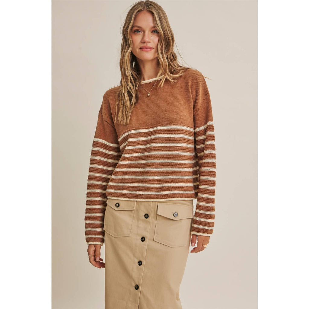 COZY CABIN CONTRAST STRIPE RELAXED SWEATER TOP
