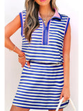 Striped Sleeveless Polo Dress Two-Piece Set